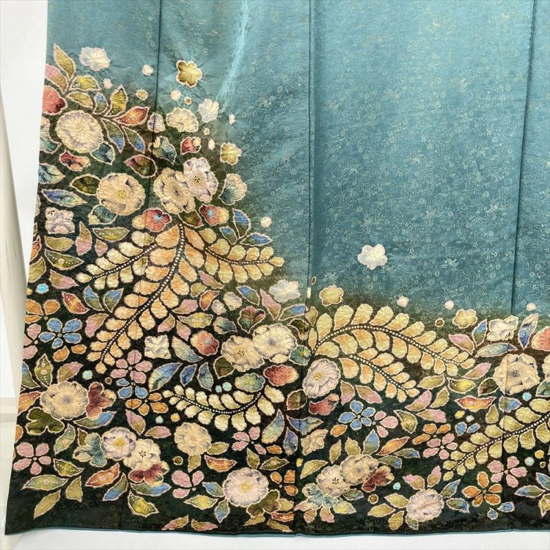 中古） 訪問着 緑 セミフォーマル 辻が花 袷 絹 【身丈】163cm【裄丈】67cm