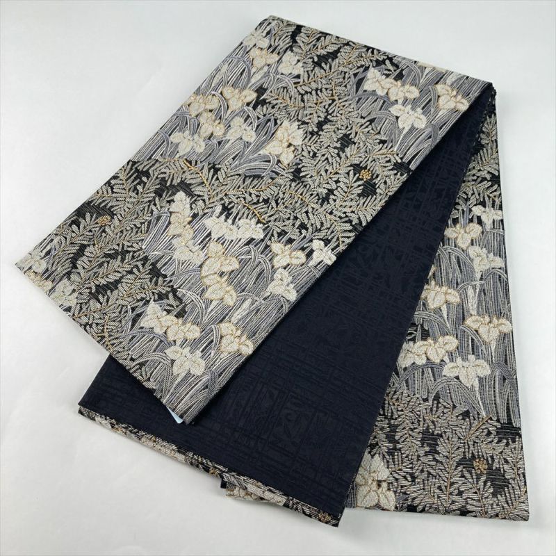 ♦︎きもの結♦︎全通柄袋帯 繊細織 正倉院更紗 黒地 金糸 正絹 未使用品♦︎9 ♦︎きもの結♦︎全通柄袋帯 繊細織 正倉院更紗 黒地 金糸 正絹 未使用