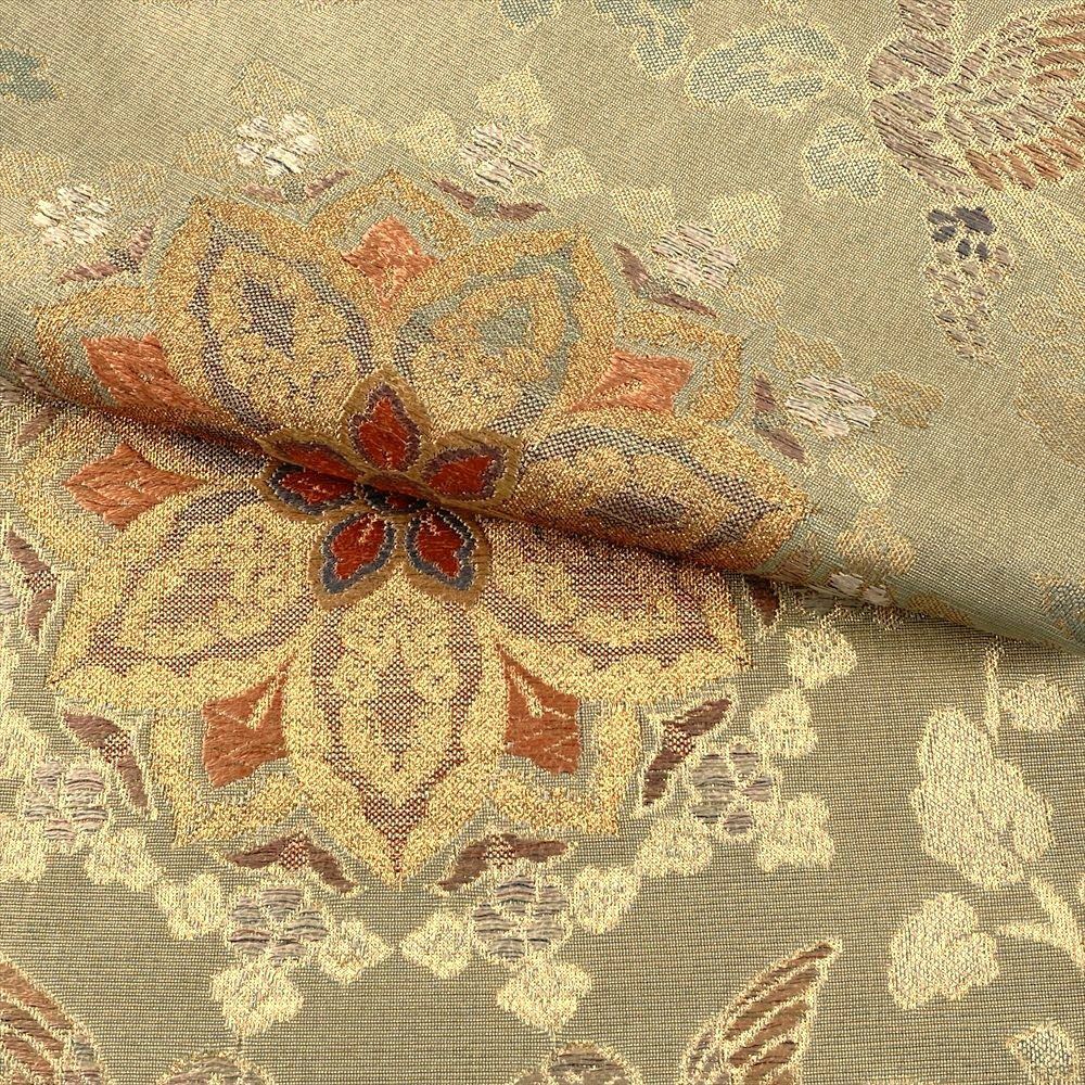 中古）袋帯 金緑 セミフォーマル 六通 織り 天平 華文 瑞鳥 絹