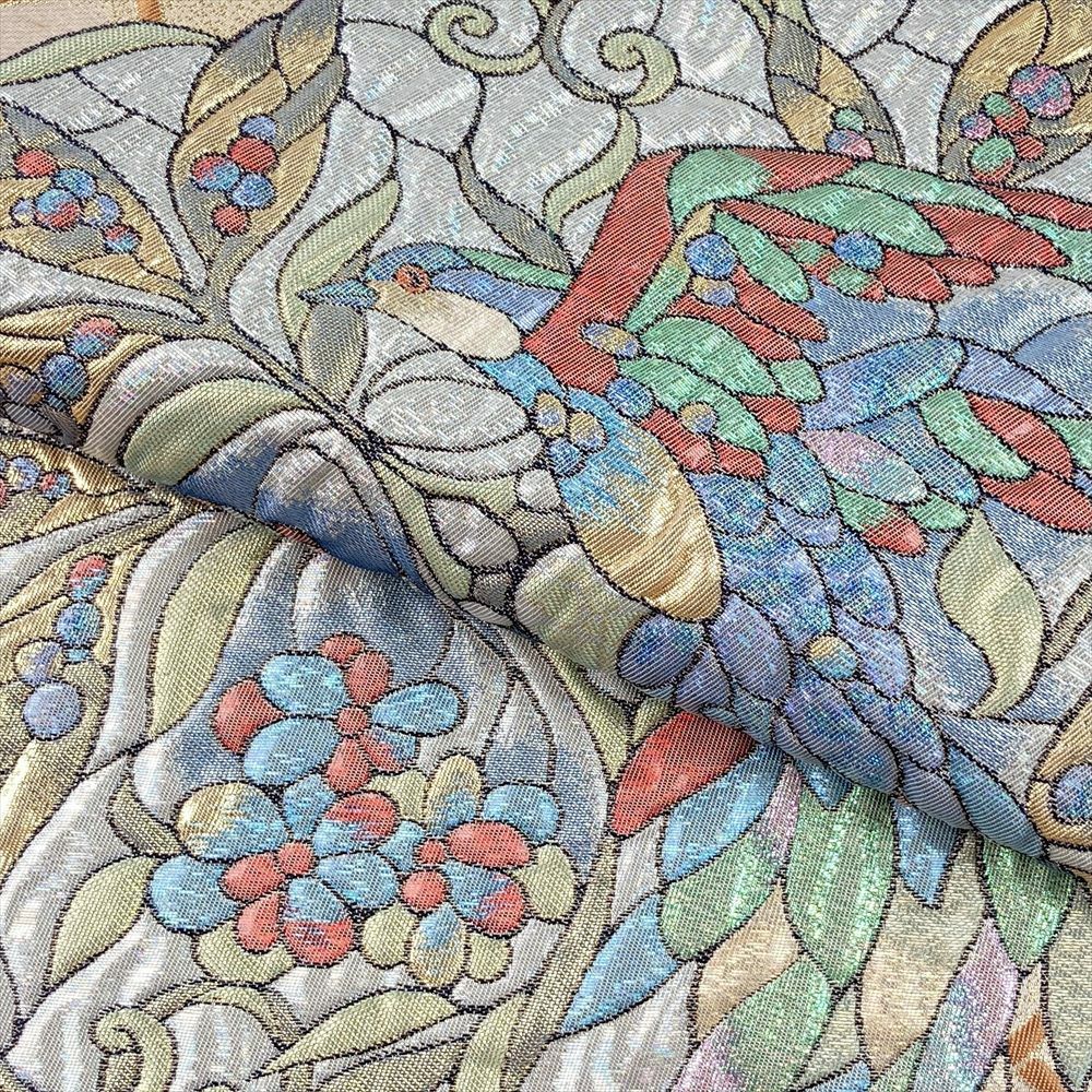 中古）袋帯 金 セミフォーマル フォーマル 六通 ふくれ織り 花鳥