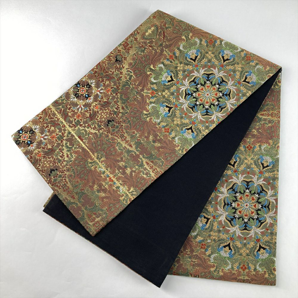 中古）袋帯 金 セミフォーマル フォーマル 六通 輪奈織 大華文 絹