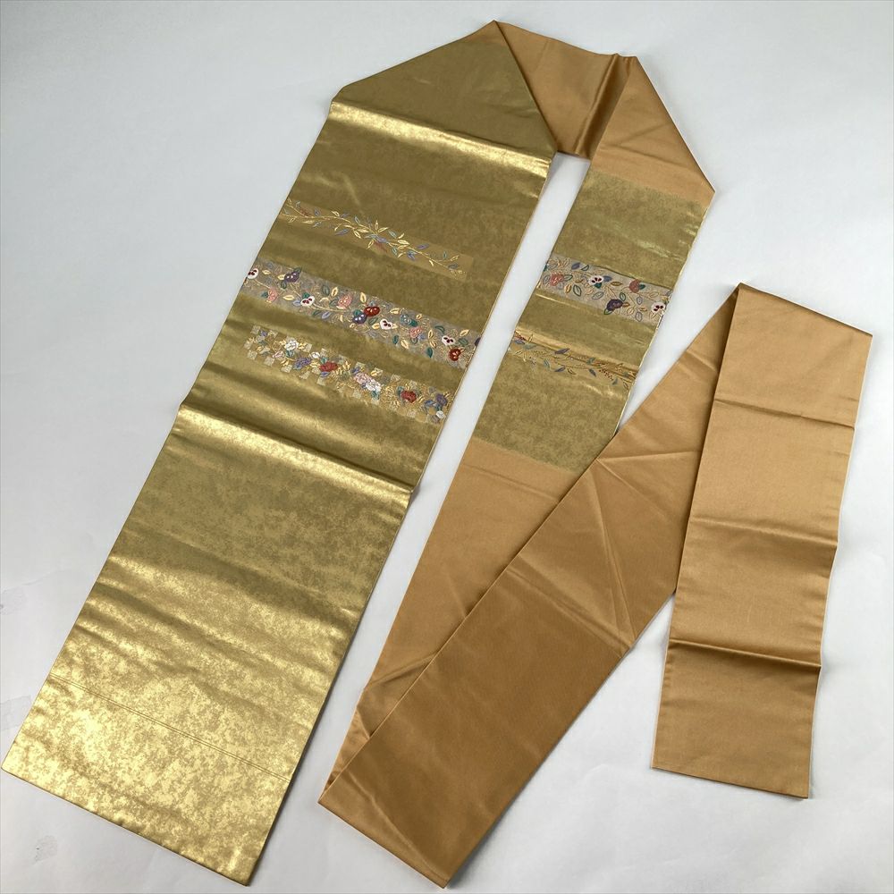 中古）名古屋帯 金 カジュアル セミフォーマル 名古屋仕立て 引き箔 横