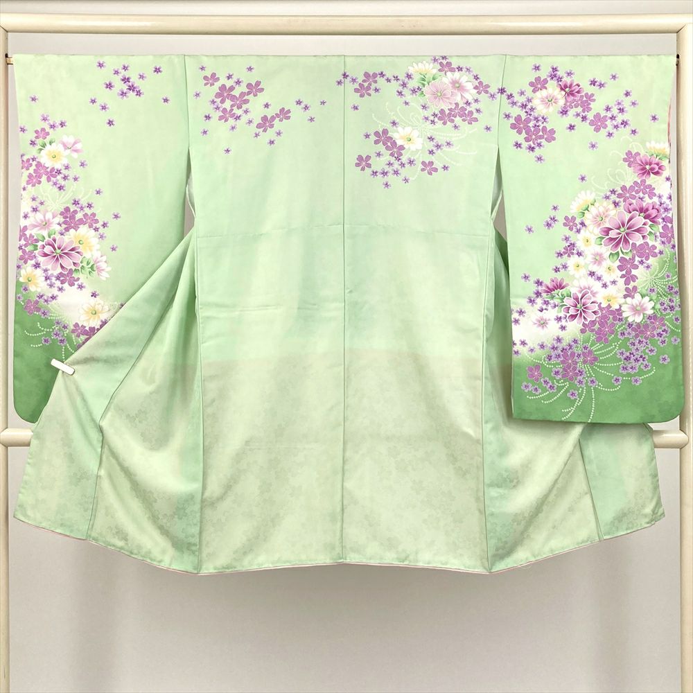 中古） 小紋 オレンジ カジュアル 鹿の子絞り 袷 絹 【身丈】153cm【裄