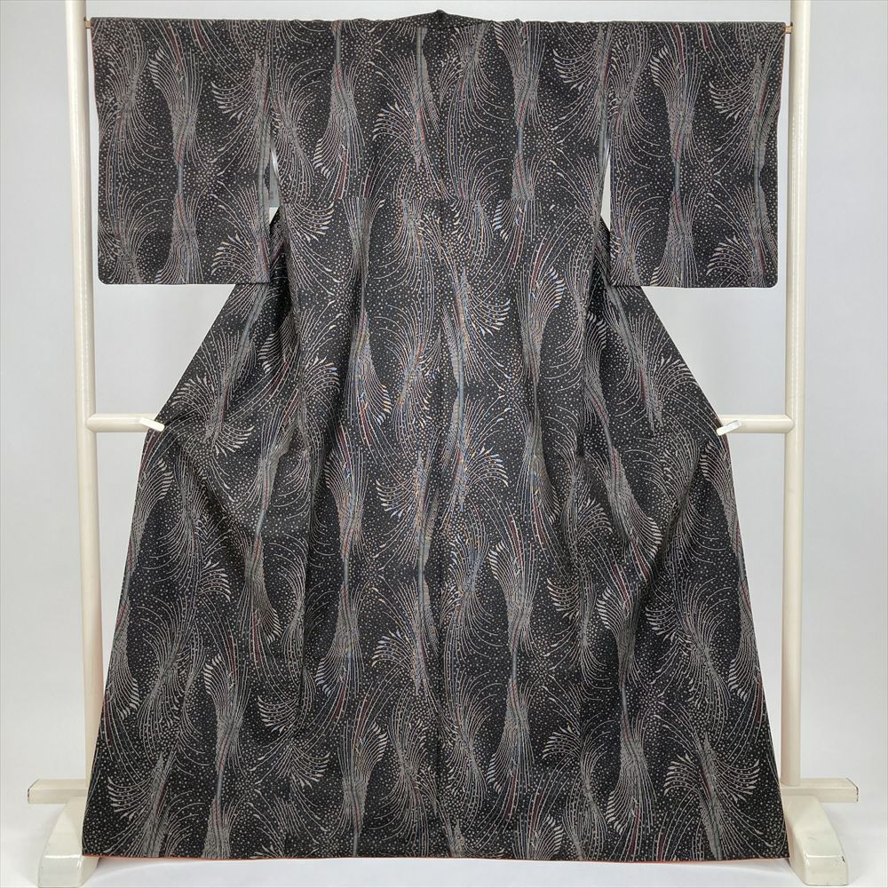 中古） 大島紬 焦げ茶 カジュアル 抽象柄 袷 絹 【身丈】162cm【裄丈