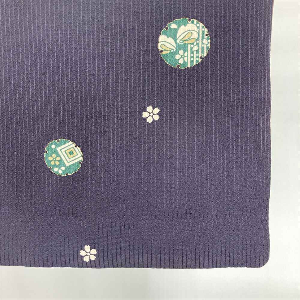 中古） 小紋 チャコールグレー 紺 カジュアル 地紋織り 雪輪 袷 絹