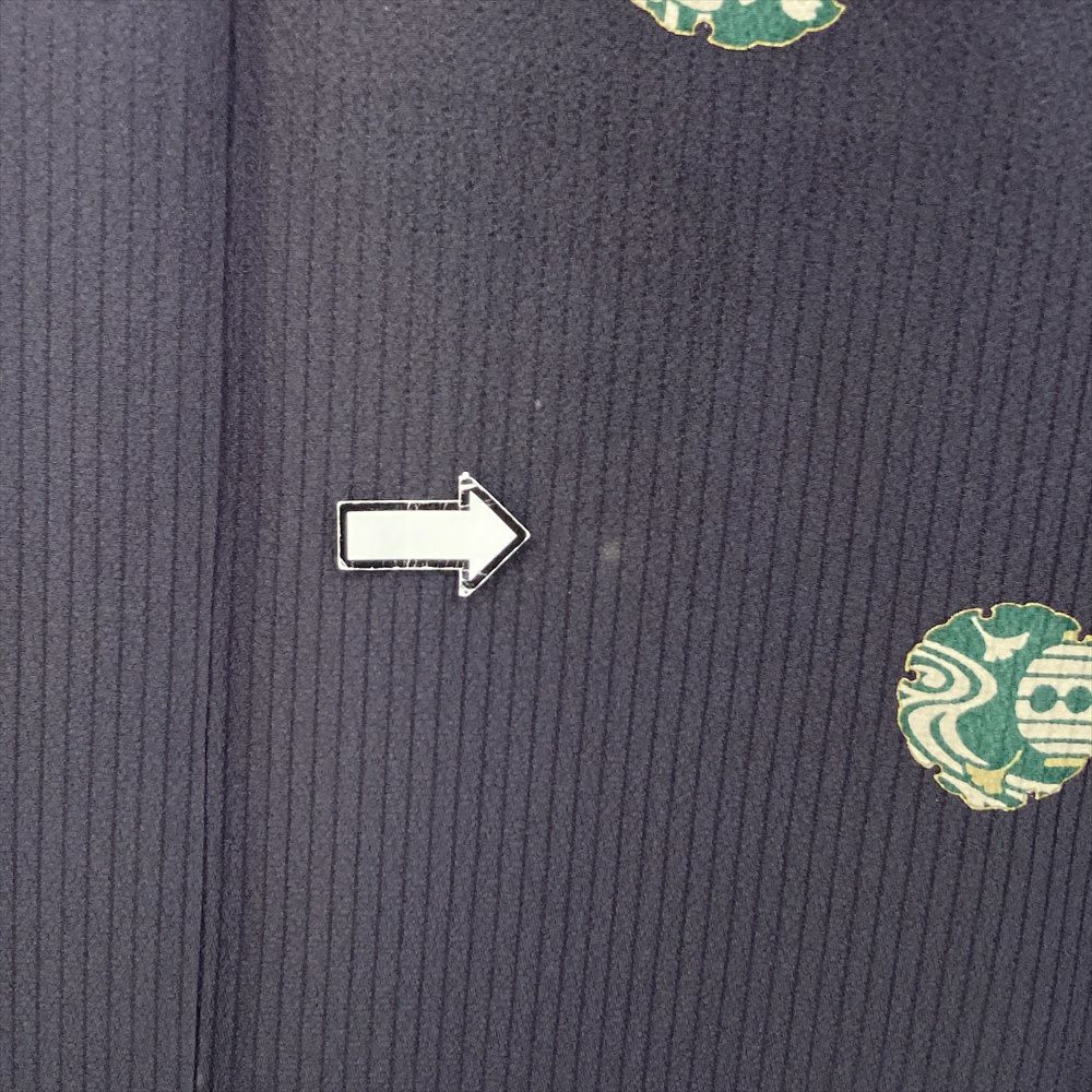 中古） 小紋 チャコールグレー 紺 カジュアル 地紋織り 雪輪 袷 絹