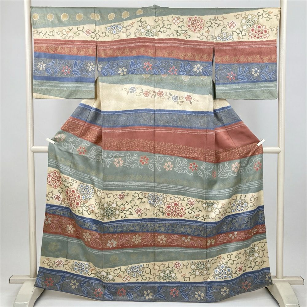 袷小紋　横段染め分け　熨斗目段　小紋柄　未使用 sb15967_1.jpg