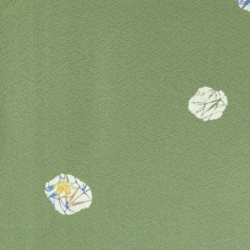 中古） 小紋 薄緑 カジュアル 縮緬 型絵染め 笹 鳥 袷 絹【身丈】152cm