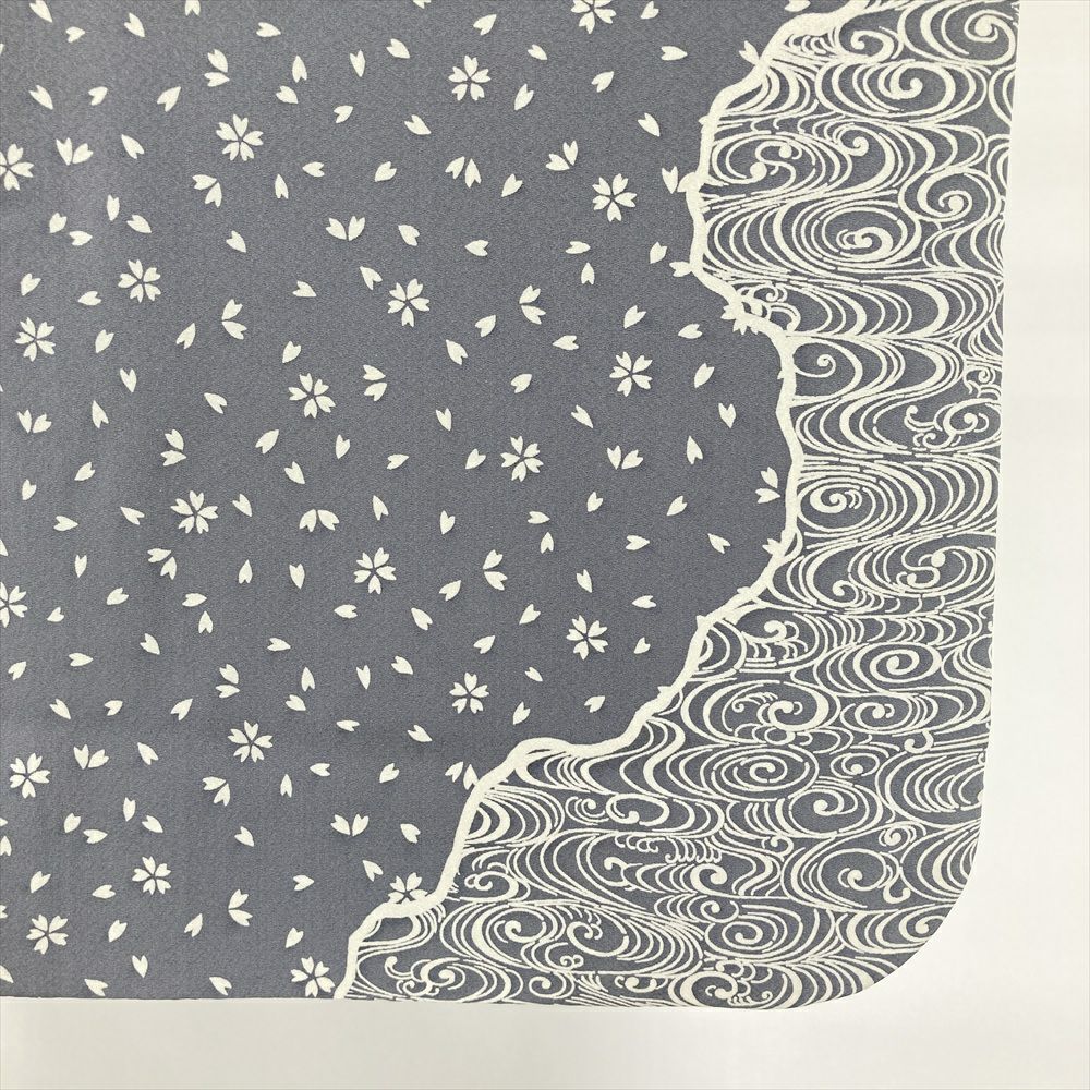◆未使用美品◆付下げ 袷 墨灰色 桜花弁 一つ紋 訪問着 小紋 卒入学式 お花見 きもの 和 訪問着 正絹 万葉染織 京友禅 未仕立て 灰桜色 雪輪竹文