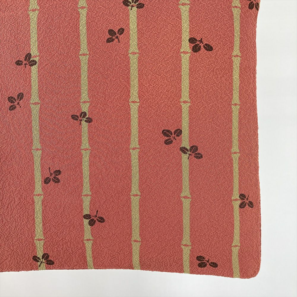 中古） 小紋 赤茶 くすみカラー カジュアル 竹 萩 袷 絹【身丈】149.5