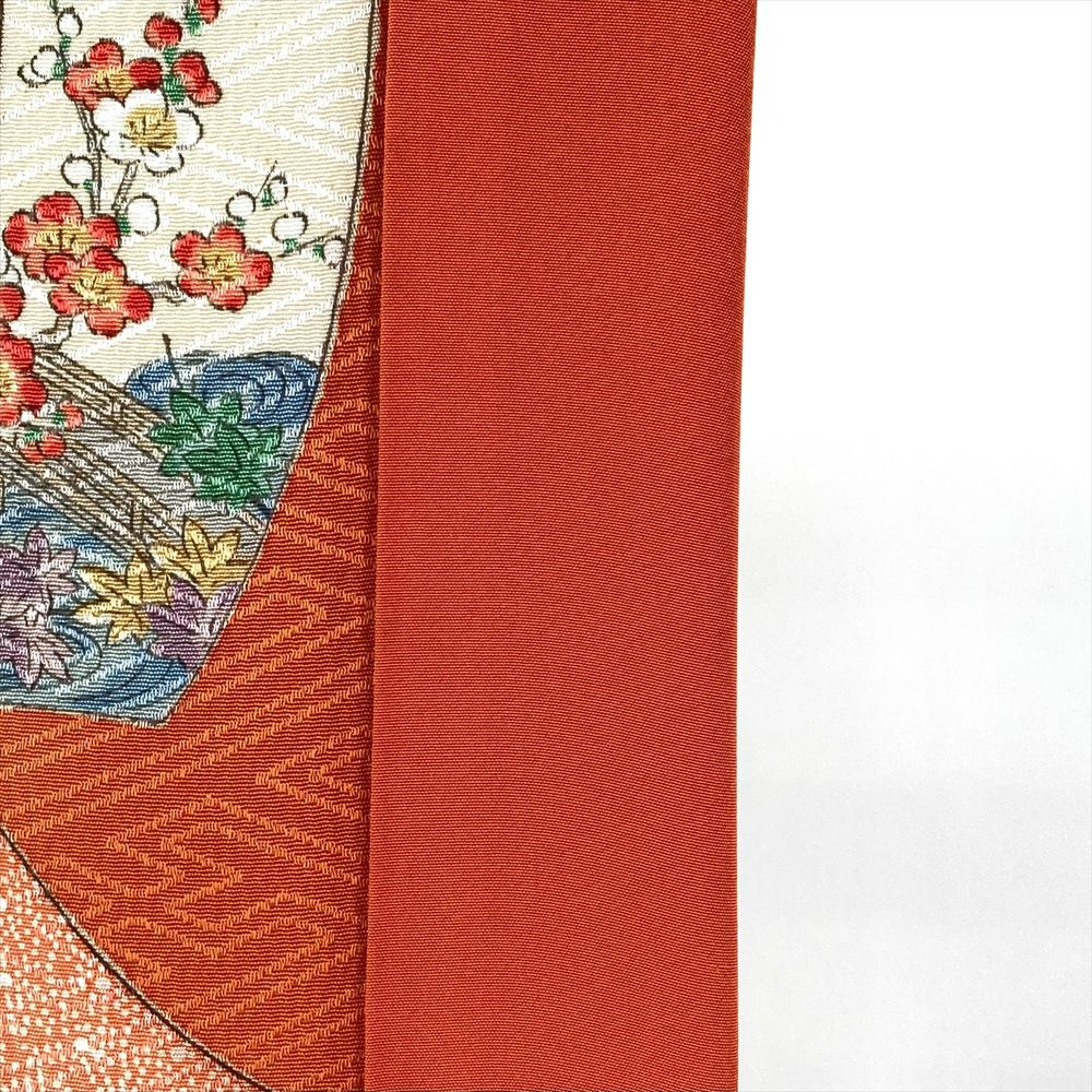 中古） 小紋 橙 オレンジ カジュアル 短冊文 袷 絹【身丈】156.5cm【裄