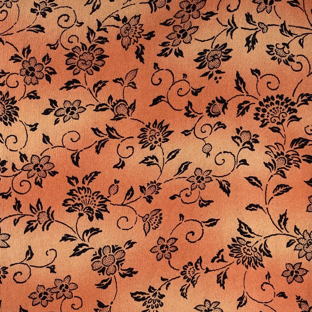 中古） 小紋 橙 オレンジ カジュアル 花唐草 袷 絹【身丈】156cm【裄丈