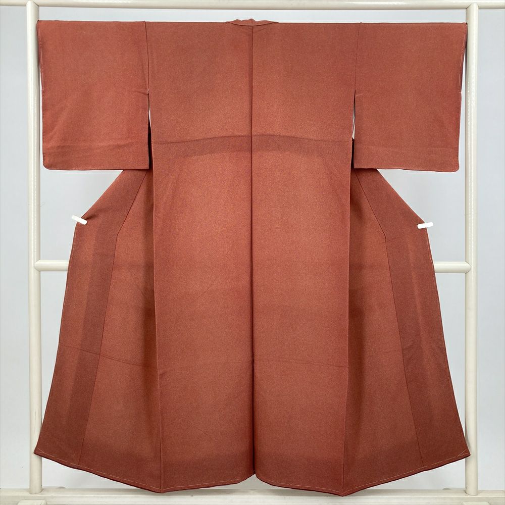 中古） 小紋 赤茶 オレンジ カジュアル 伊勢型 鮫 袷 絹【身丈】140cm