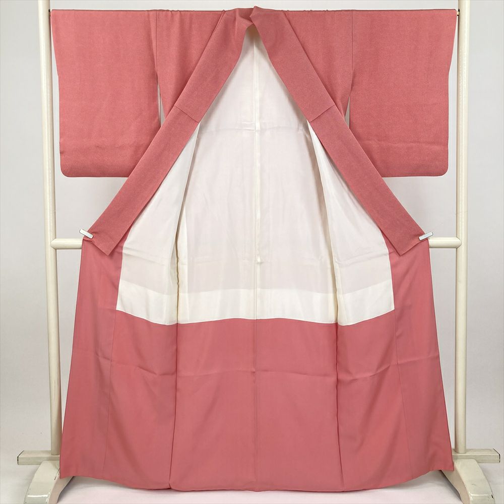 中古） 小紋 珊瑚色 ピンク カジュアル セミフォーマル 伊勢型 鮫 袷