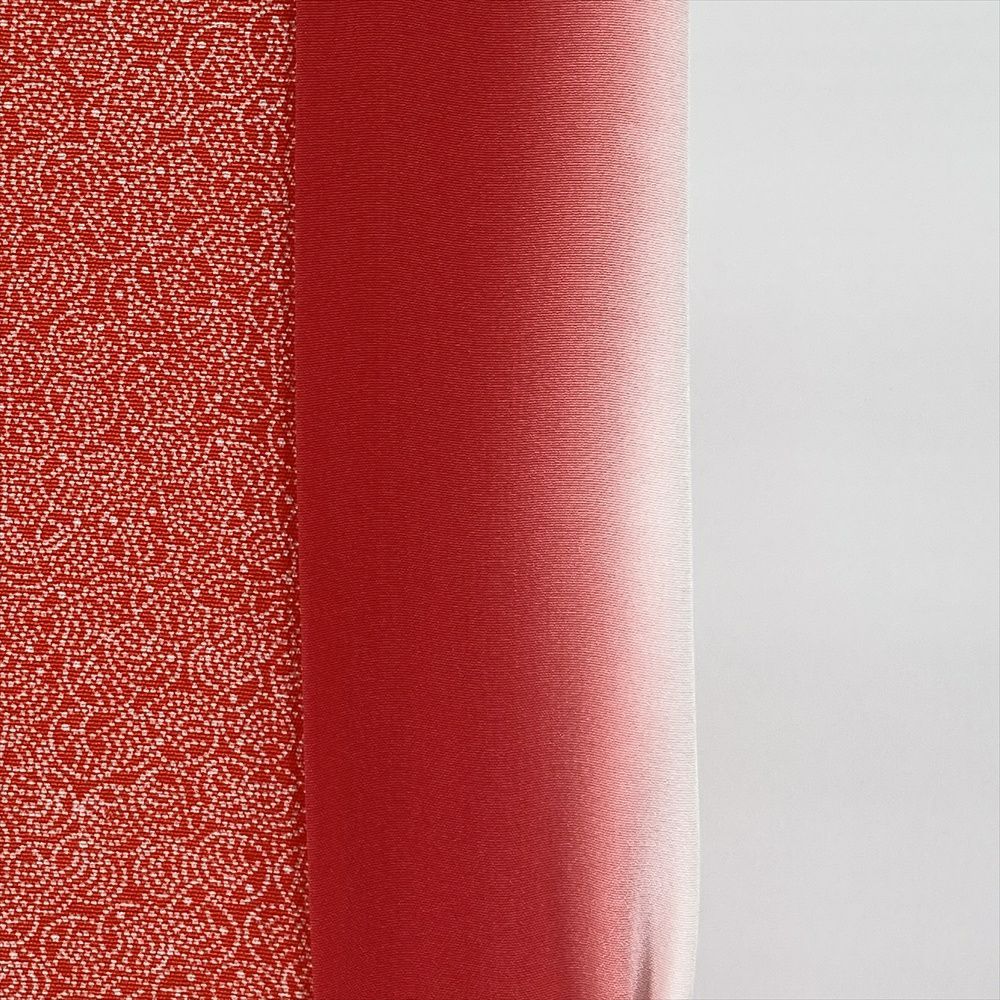 中古） 小紋 朱 赤 カジュアル 伊勢型 寄せ柄 袷 絹【身丈】159cm【裄