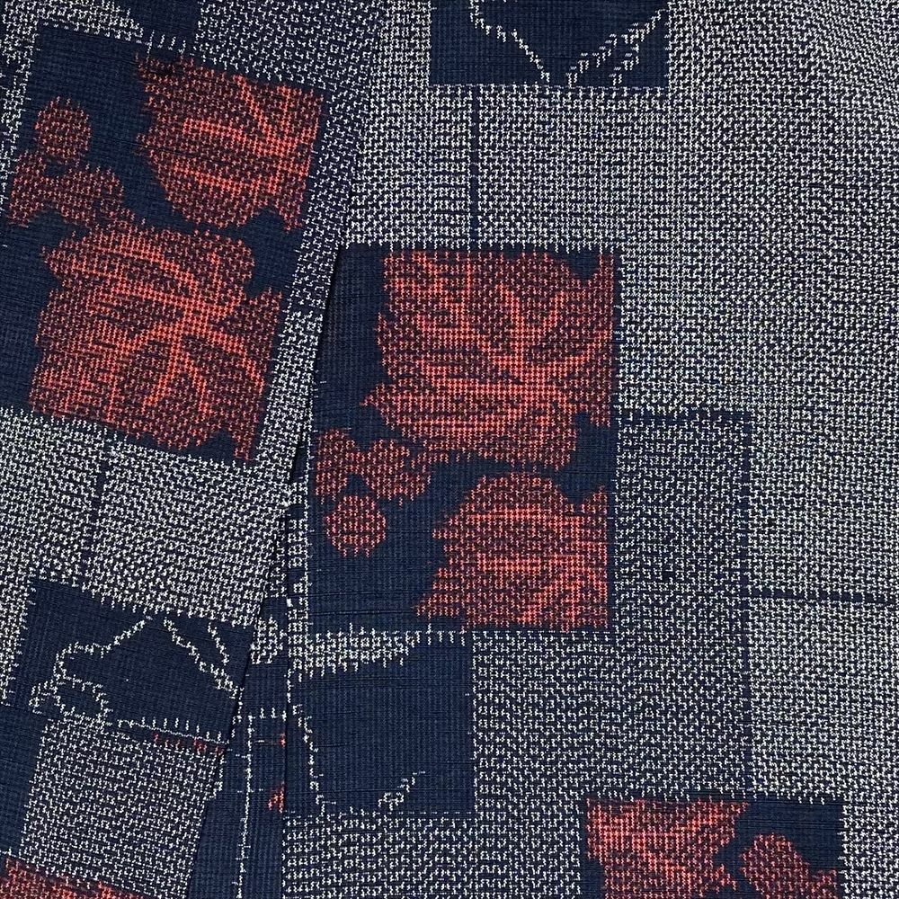 中古） 紬 濃紺 カジュアル 短冊 野葡萄 袷 絹【身丈】152cm【裄丈】67cm