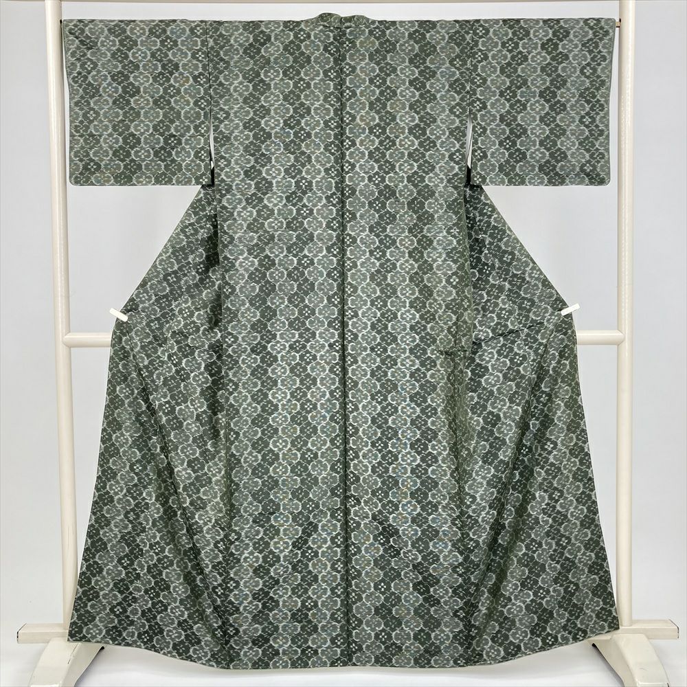 ★専用★紬 こげ茶 葉 枝 トールサイズ 身丈165cm 裄丈67cm 袷 正絹 美品】 紬 身丈166cm 裄丈66cm M 袷 草花 焦茶色 正絹 秀品｜中古