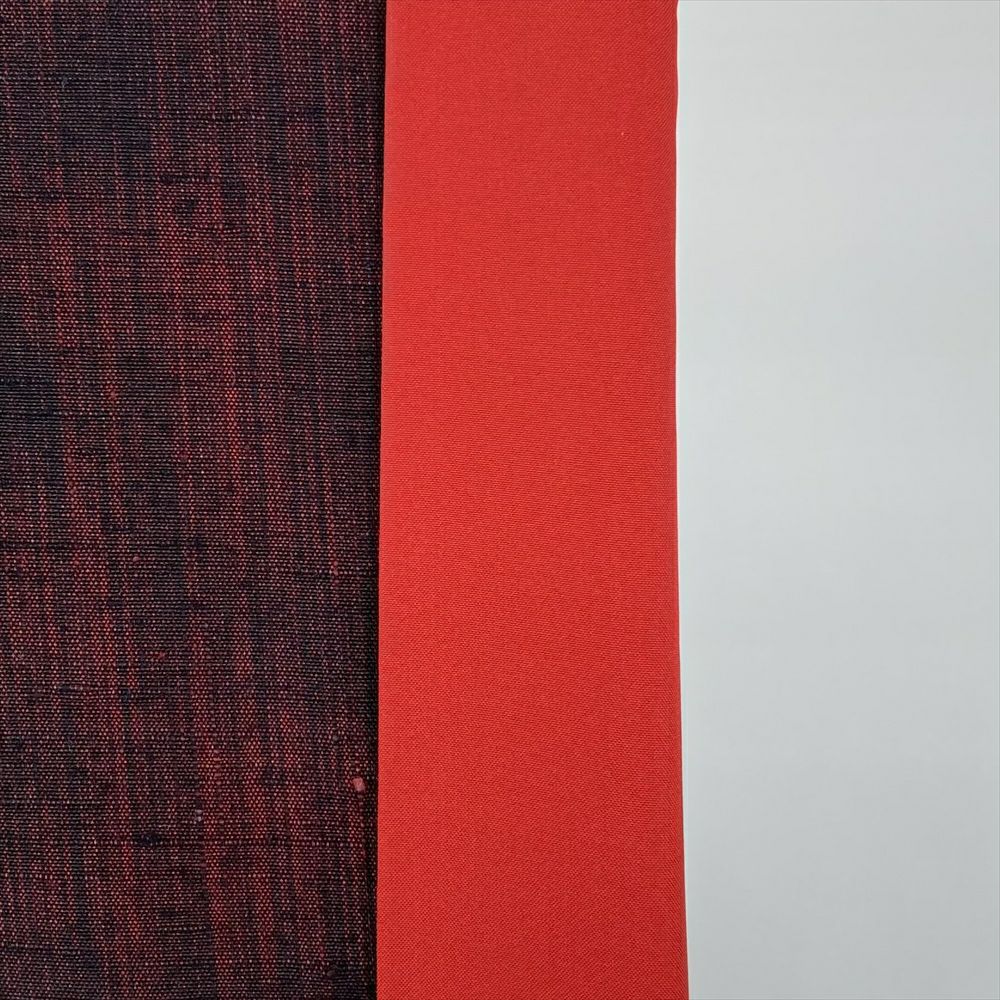 中古） 紬 臙脂 赤 カジュアル 扇 花 袷 絹【身丈】161cm【裄丈】66cm