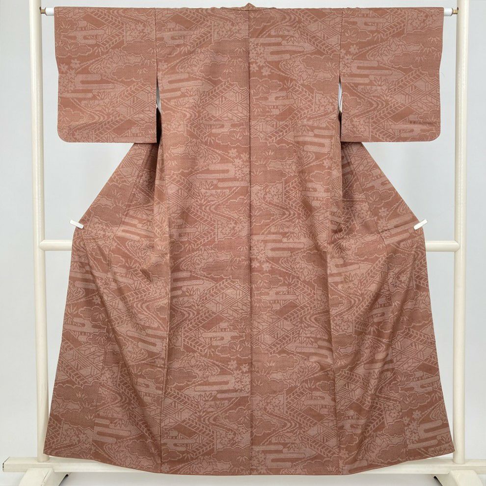 sy254 色紬 正絹 紬着物 色無地 身丈159裄丈67 新品美品