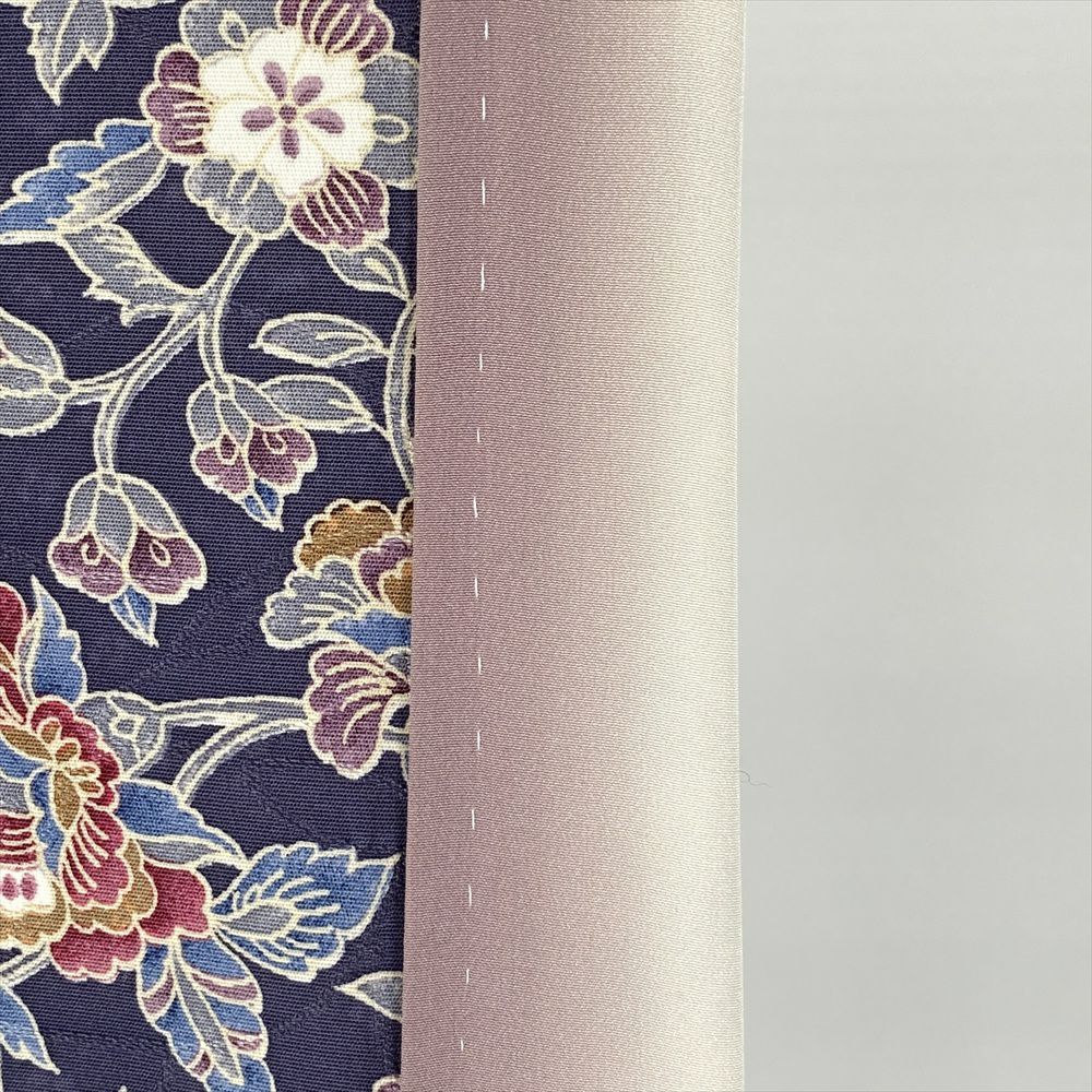 中古） 小紋 灰紫 カジュアル オリエンタル花蝶文 袷 絹 【身丈】147.5