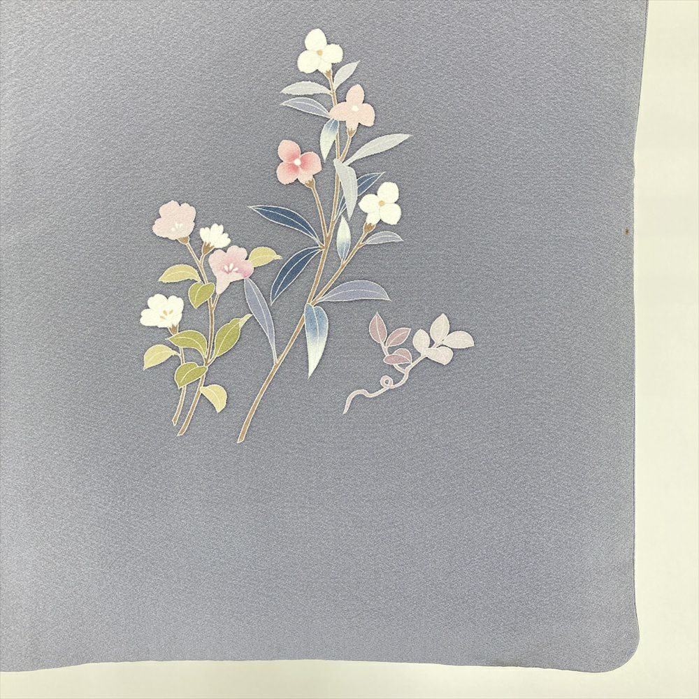 中古） 訪問着 薄灰青 セミフォーマル 秋の草花 袷 絹 【身丈】163cm