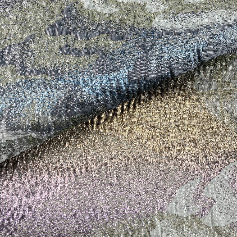 中古）袋帯 灰緑 セミフォーマル フォーマル 六通 織り 山並み 霞 絹