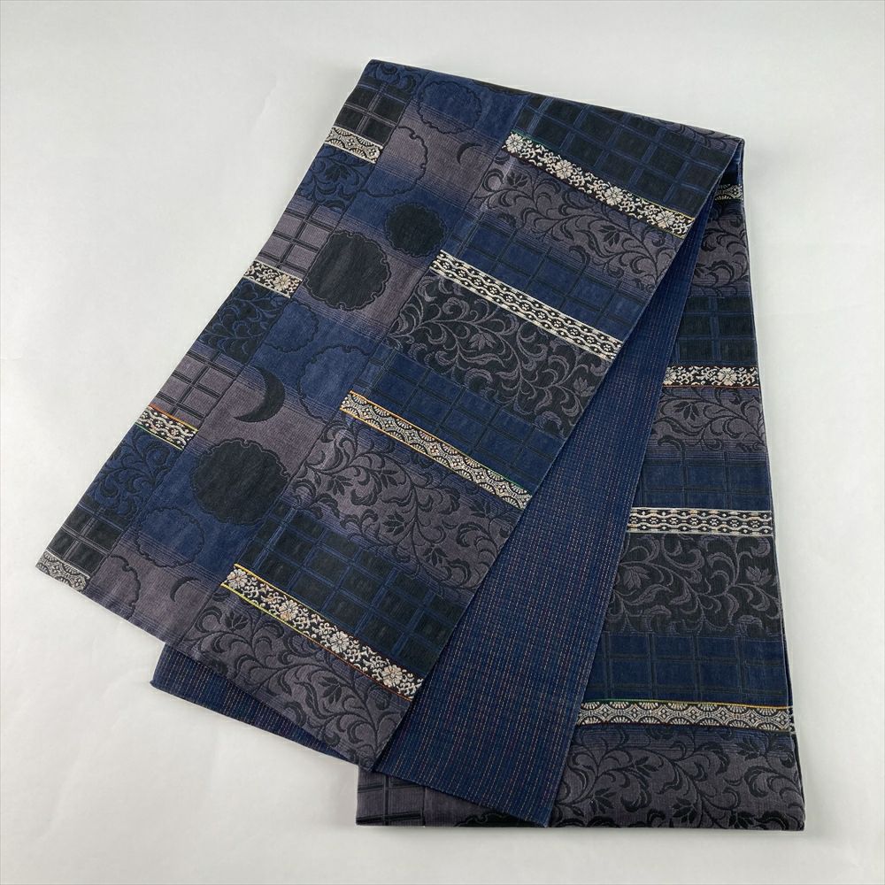 ★専用★未使用品 洒落袋帯 リバーシブル 銀糸 紺系 黒系 長さ4m36cm正絹 ☆専用☆未使用品 洒落袋帯 リバーシブル 銀糸 紺系 黒系 長さ