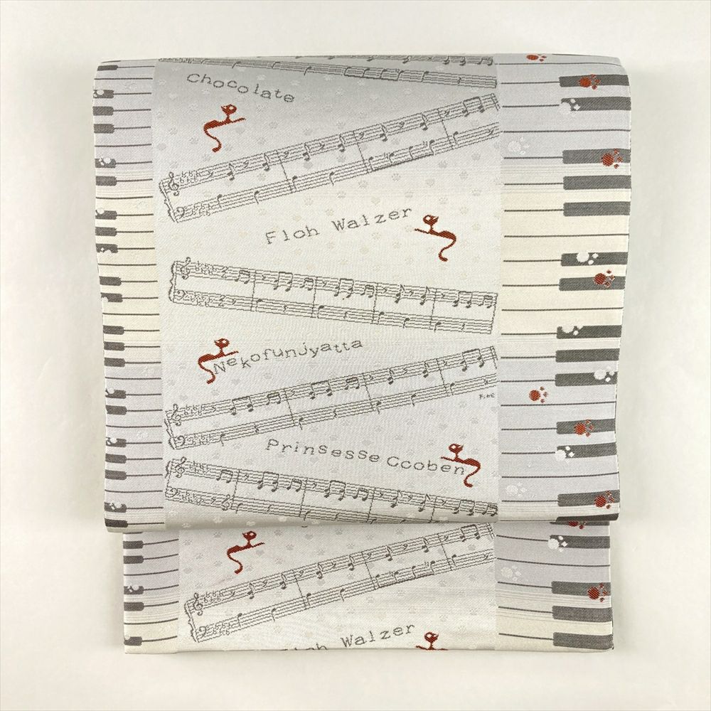 京袋帯　モダン　モードなコスメ柄　グレー　ラメ　薄紫 京袋帯 モダン モードなコスメ柄 グレー ラメ 薄紫