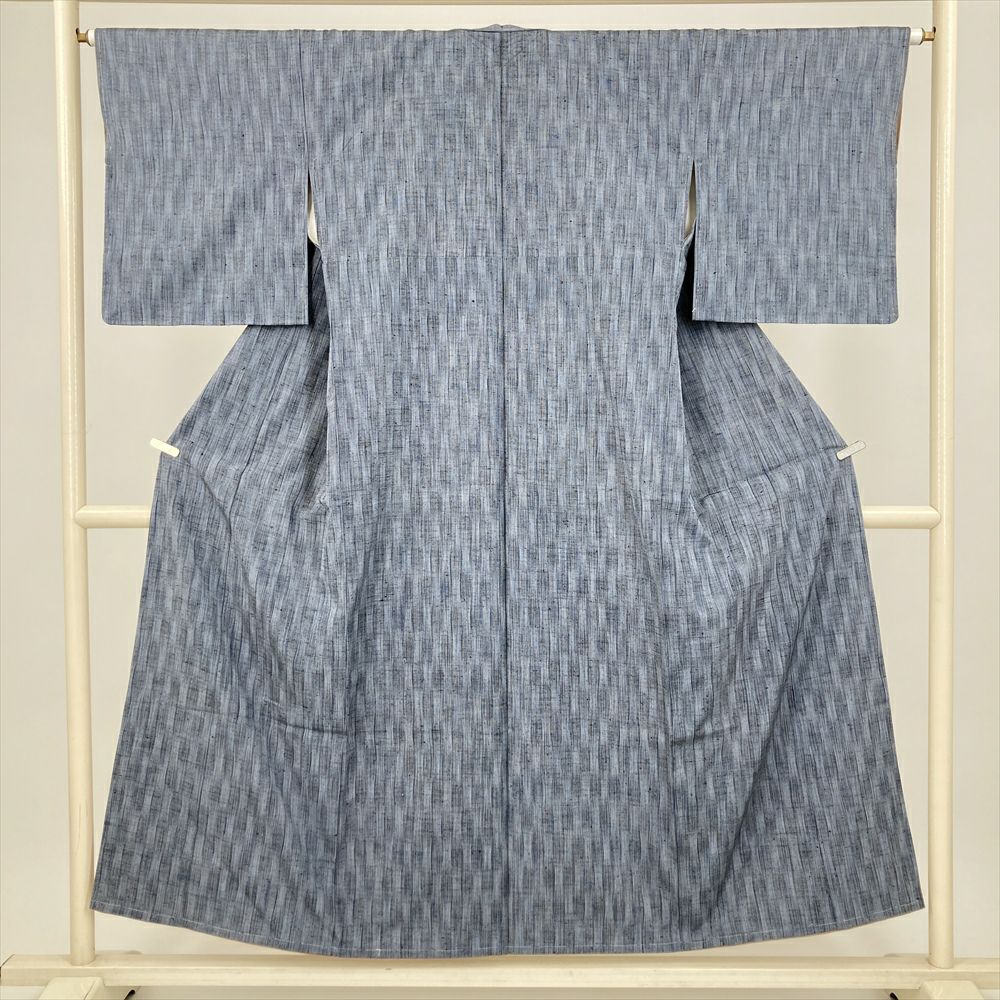 中古） 紬 ブルーグレー カジュアル 縞 立涌 袷 絹【身丈】146cm【裄丈