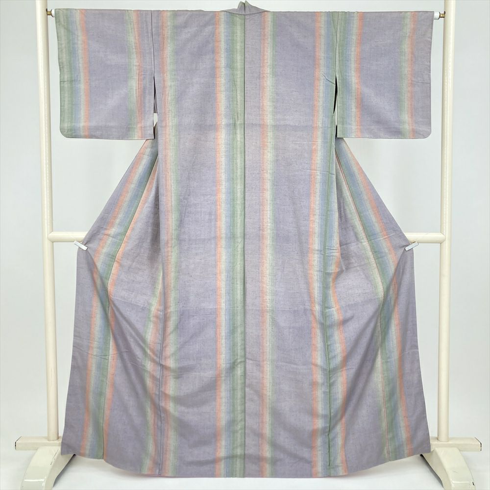 中古） 紬 紫 カジュアル グラデーション 袷 絹【身丈】159cm【裄丈】65cm